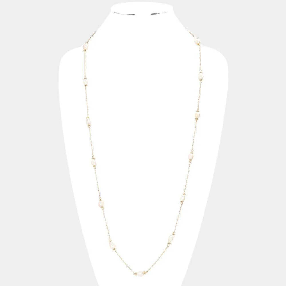 Gold Pearl Station Long Necklace - Jewelry Store by Erik Rayo