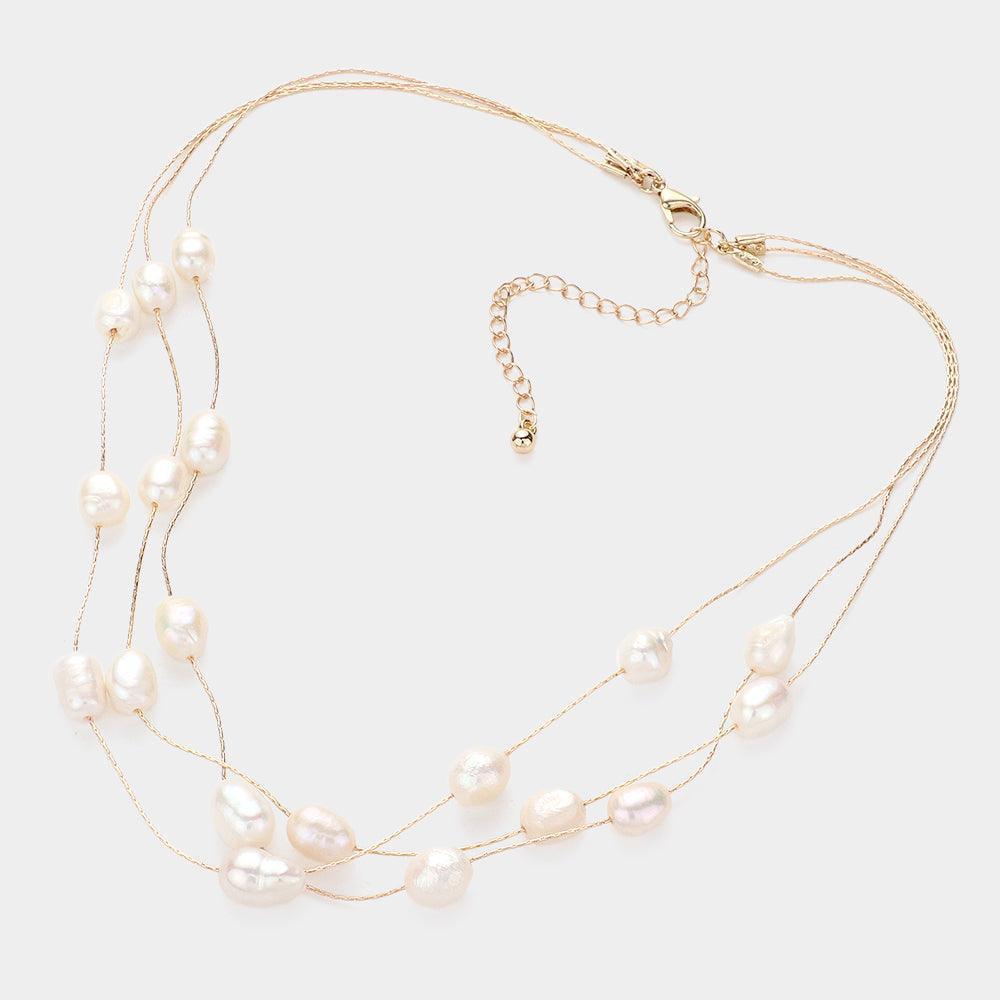 Gold Pearl Station Triple Layered Necklace - Jewelry Store by Erik Rayo