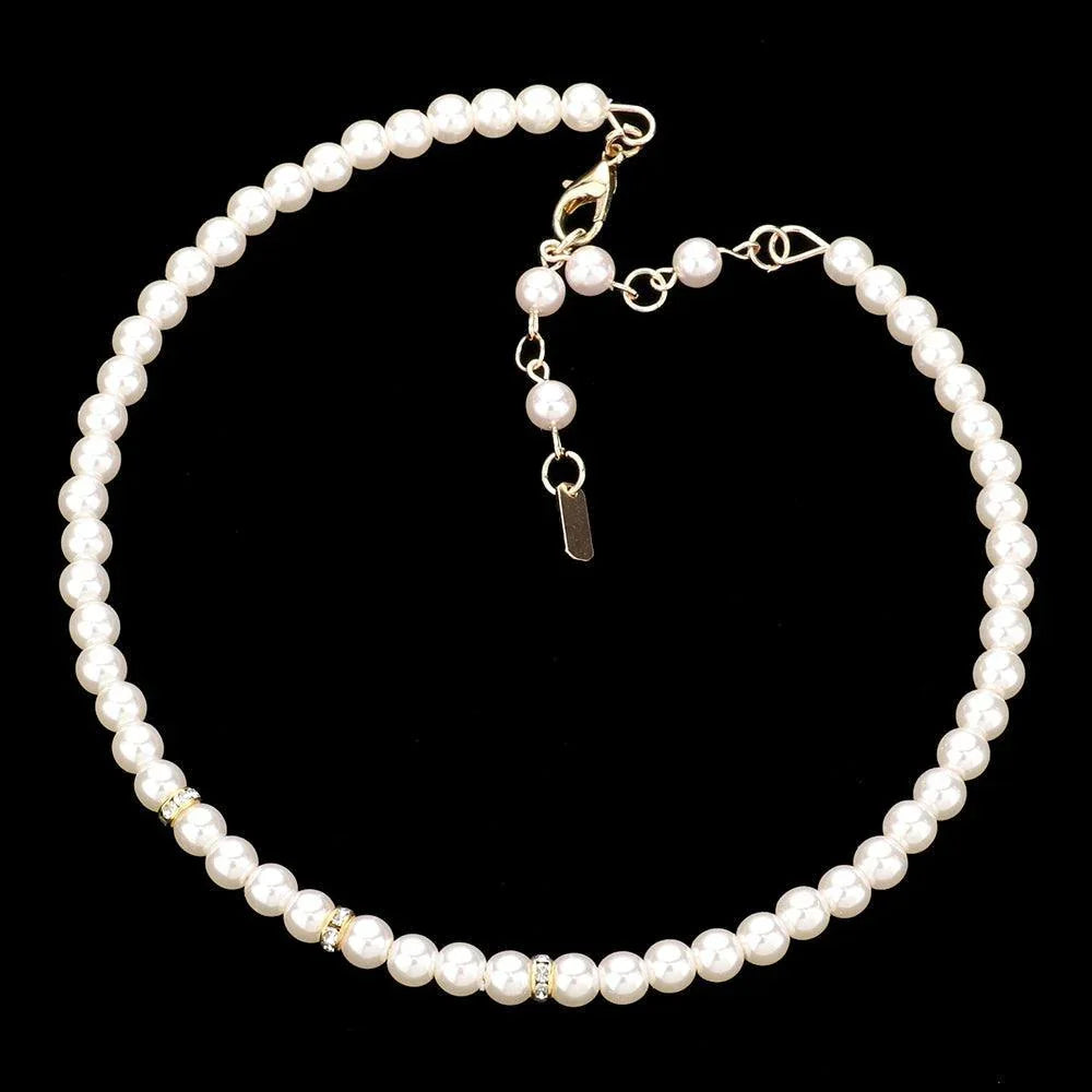 Cream Crystal Detail Pearl Choker Necklace - Jewelry Store by Erik Rayo