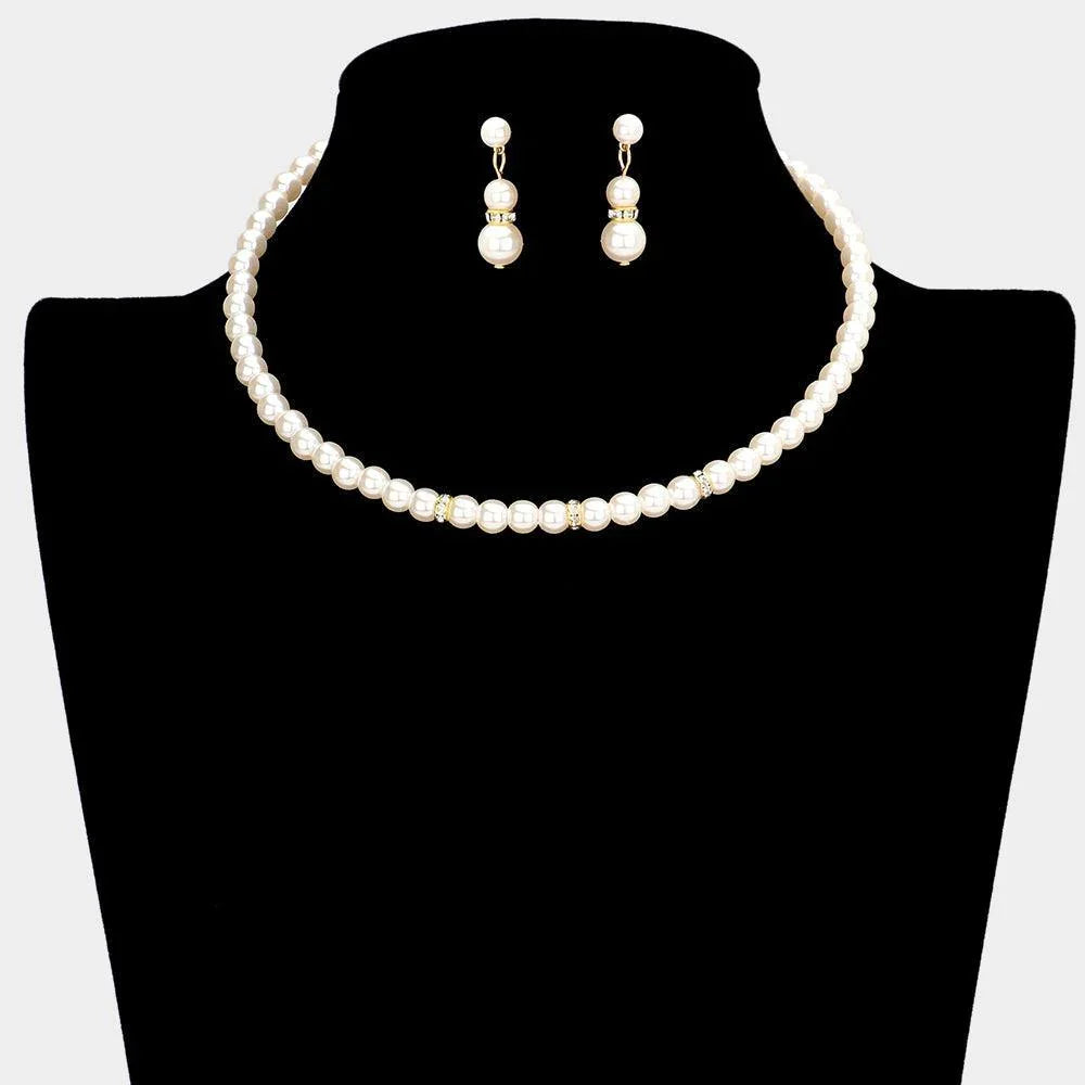 Cream Crystal Detail Pearl Choker Necklace - Jewelry Store by Erik Rayo