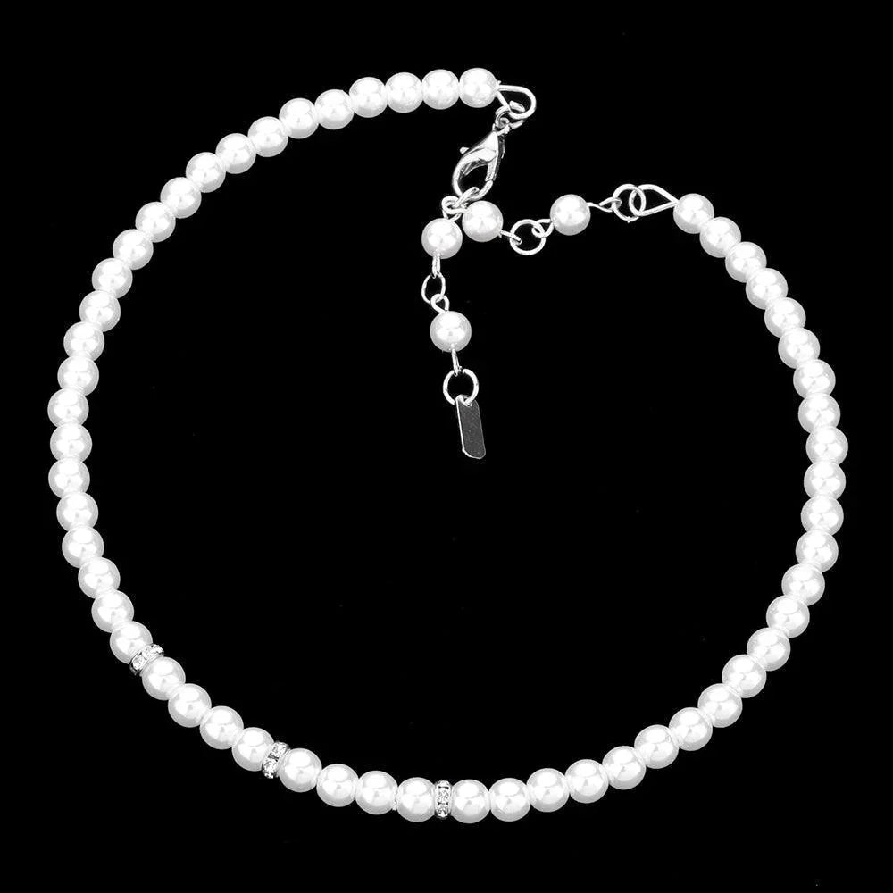 White Crystal Detail Pearl Choker Necklace - Jewelry Store by Erik Rayo