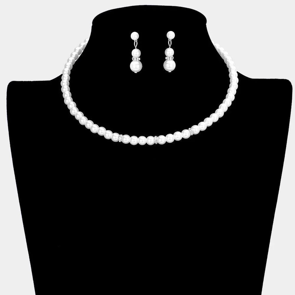 White Crystal Detail Pearl Choker Necklace - Jewelry Store by Erik Rayo