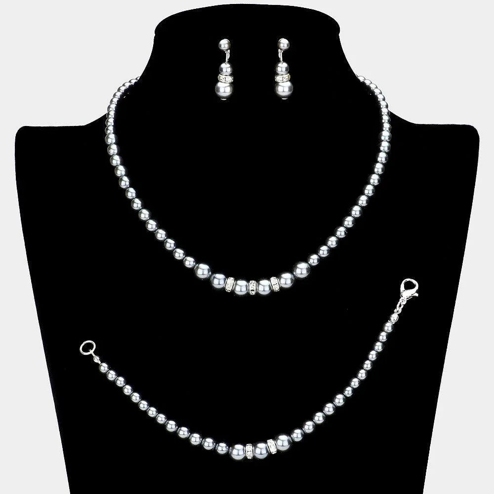 3 Piece Crystal Detail Pearl Necklace Jewelry Set - Jewelry Store by Erik Rayo