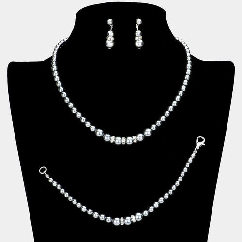3 Piece Crystal Detail Pearl Necklace Jewelry Set - Jewelry Store by Erik Rayo