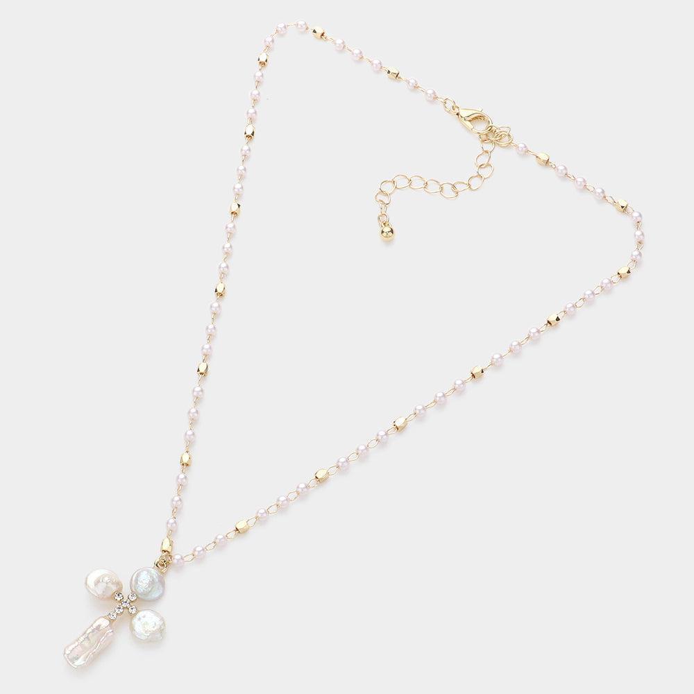 White Mother Of Pearl Cross Pendant Necklace - Jewelry Store by Erik Rayo