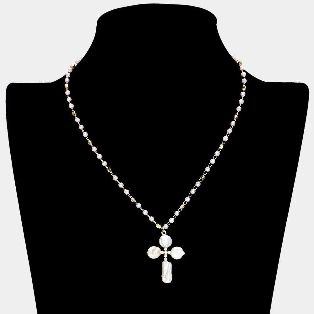 White Mother Of Pearl Cross Pendant Necklace - Jewelry Store by Erik Rayo
