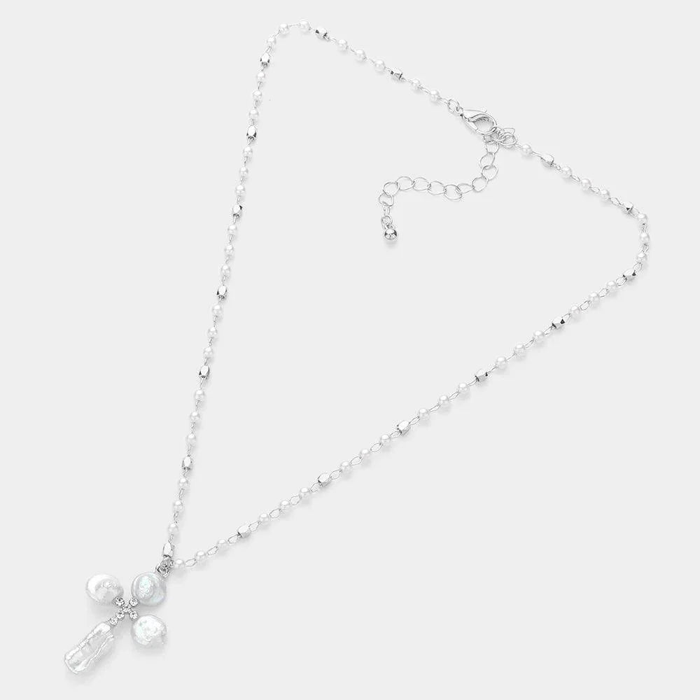 White Mother Of Pearl Cross Pendant Necklace - Jewelry Store by Erik Rayo
