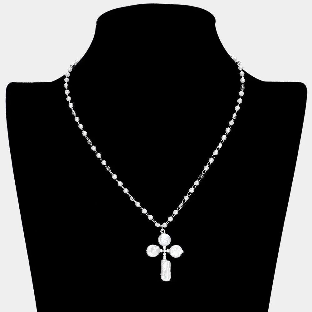 White Mother Of Pearl Cross Pendant Necklace - Jewelry Store by Erik Rayo