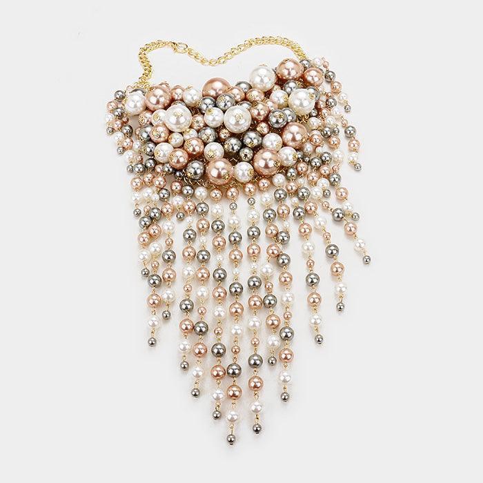 Gray Pearl strand fringe bib necklace - Jewelry Store by Erik Rayo
