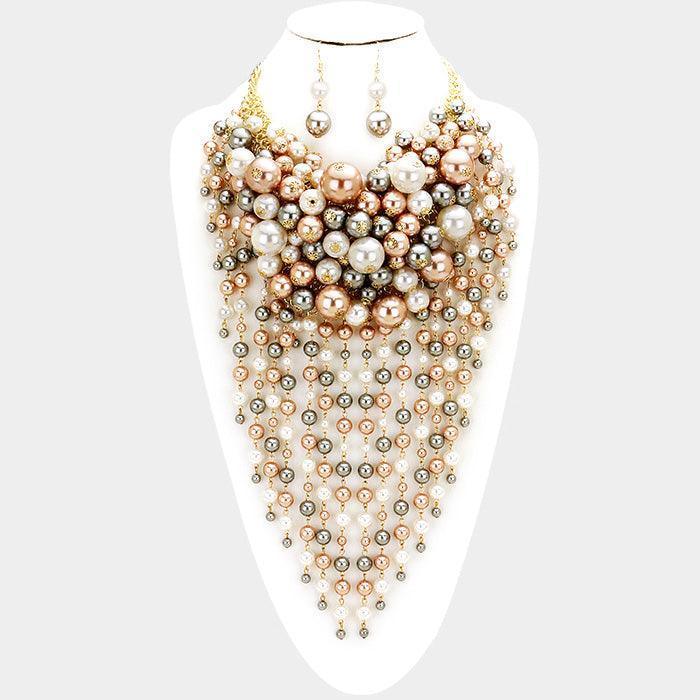 Gray Pearl strand fringe bib necklace - Jewelry Store by Erik Rayo