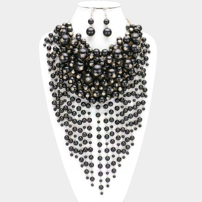 Gold Pearl strand fringe bib necklace - Jewelry Store by Erik Rayo
