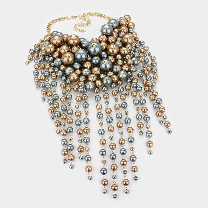 Gray Pearl strand fringe bib necklace - Jewelry Store by Erik Rayo