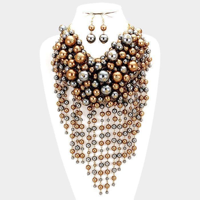 Gray Pearl strand fringe bib necklace - Jewelry Store by Erik Rayo