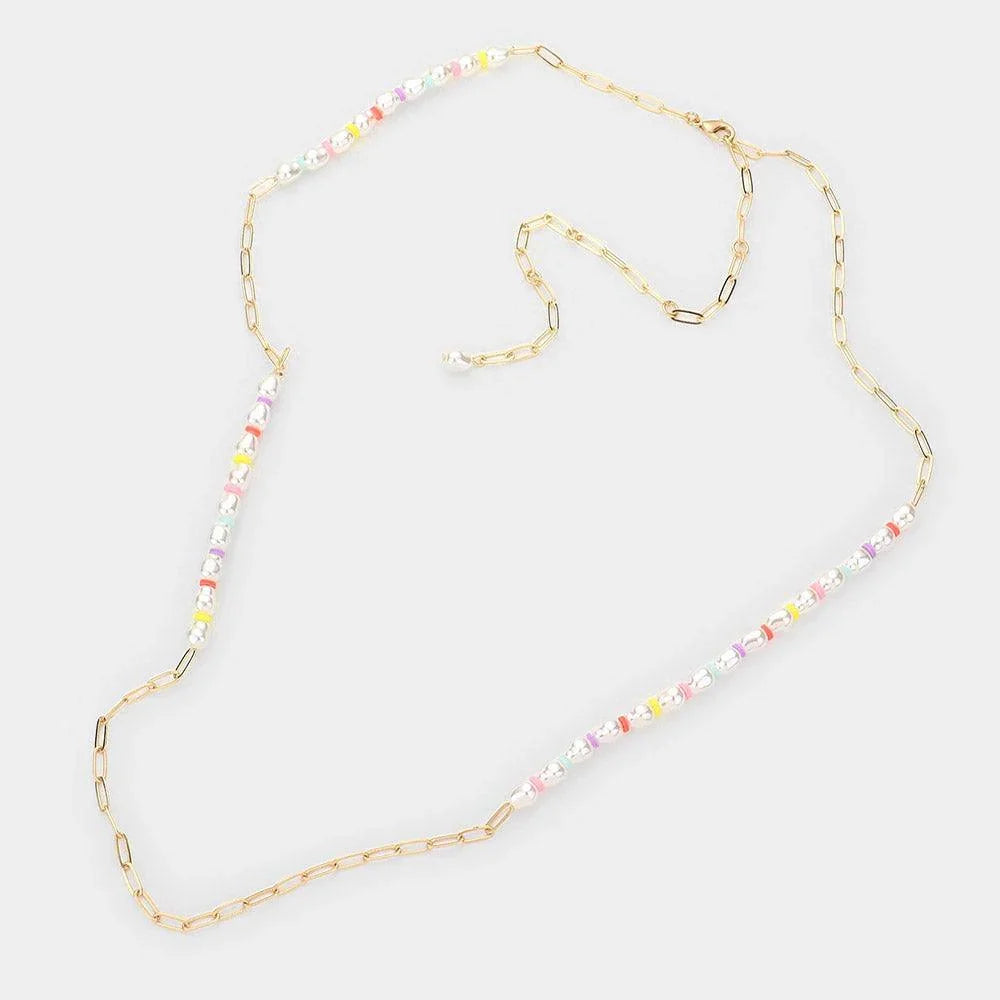 Cream Heishi Bead Pearl Long Necklace - Jewelry Store by Erik Rayo