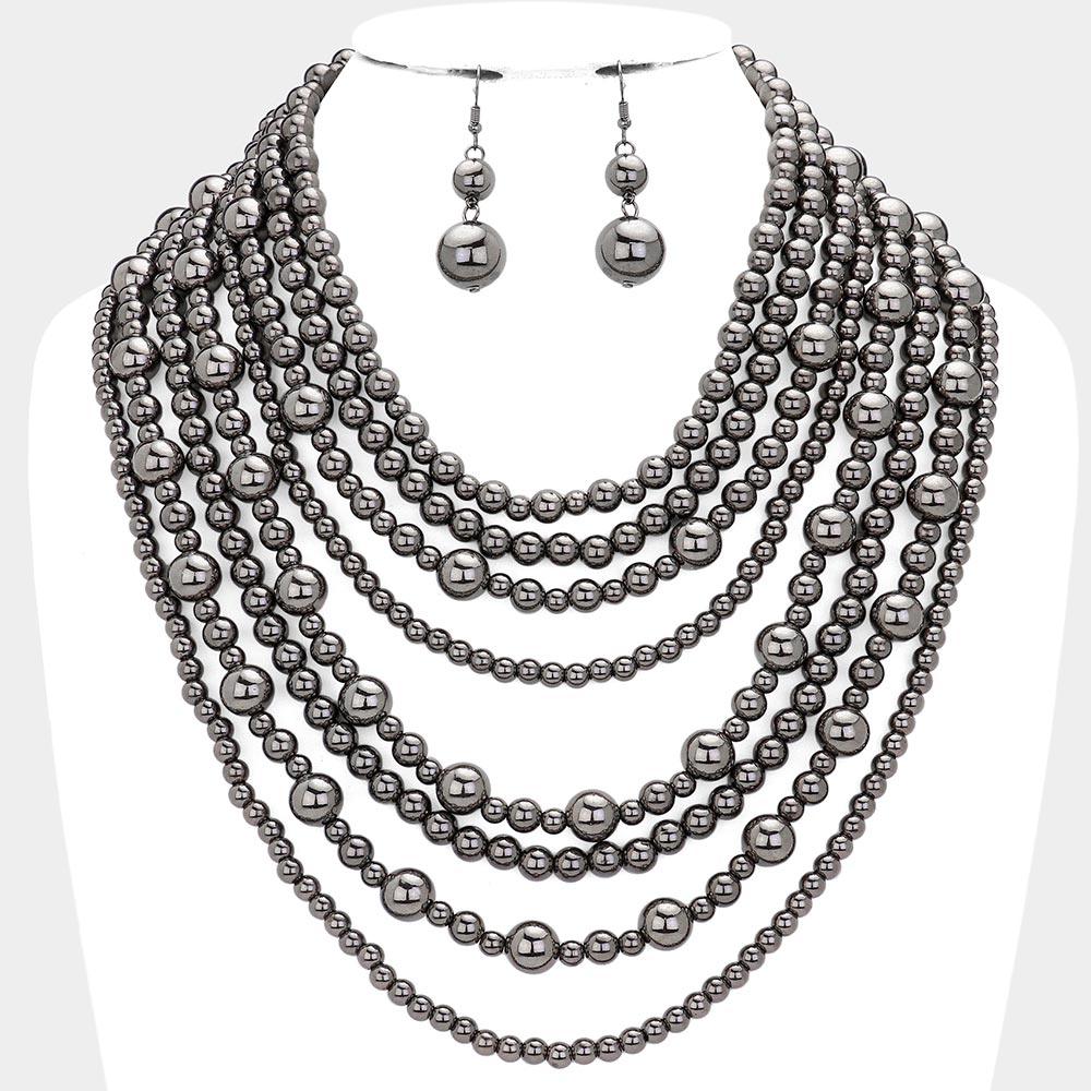 Pearl Multi Strand Bib Necklace