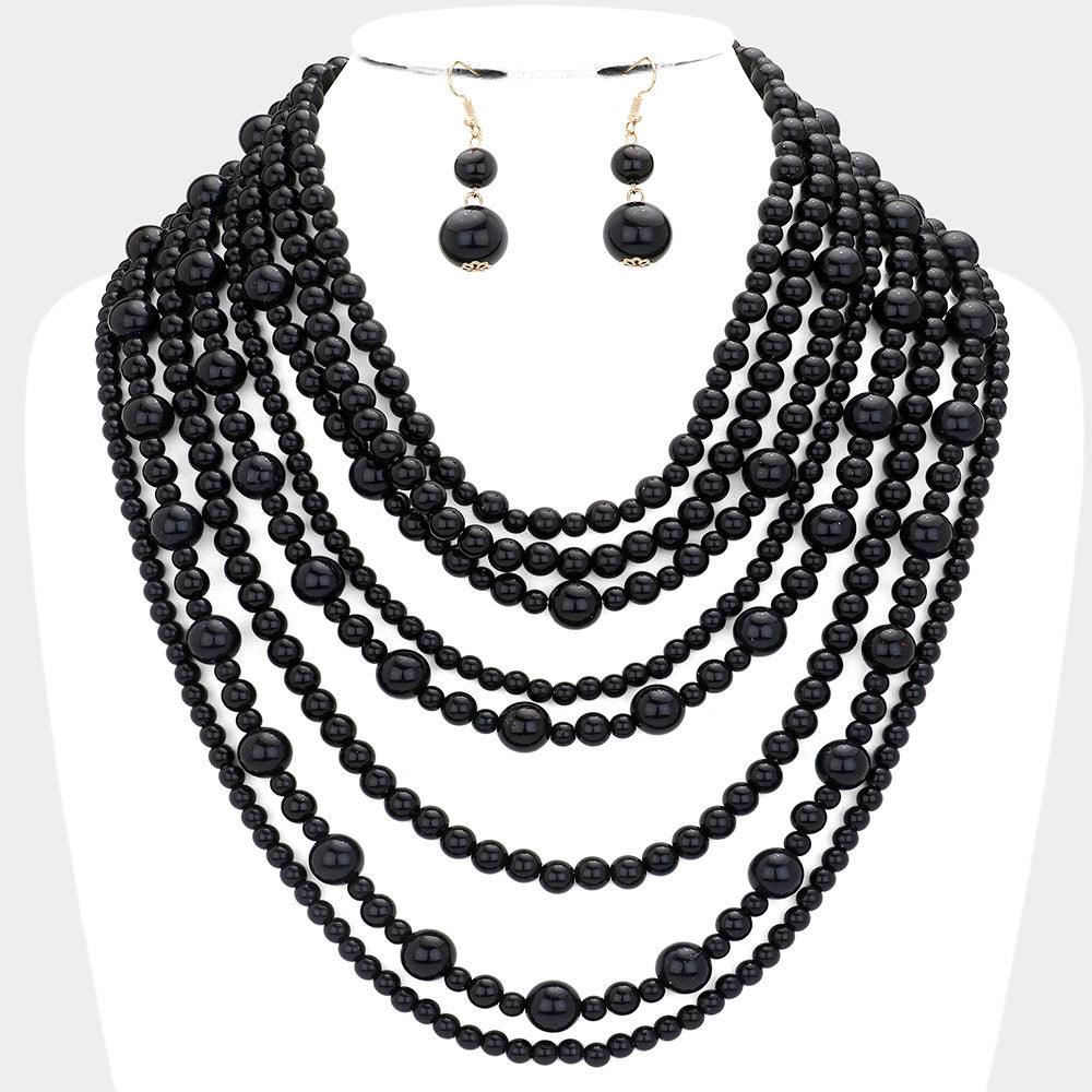 Black Pearl Multi Strand Bib Necklace