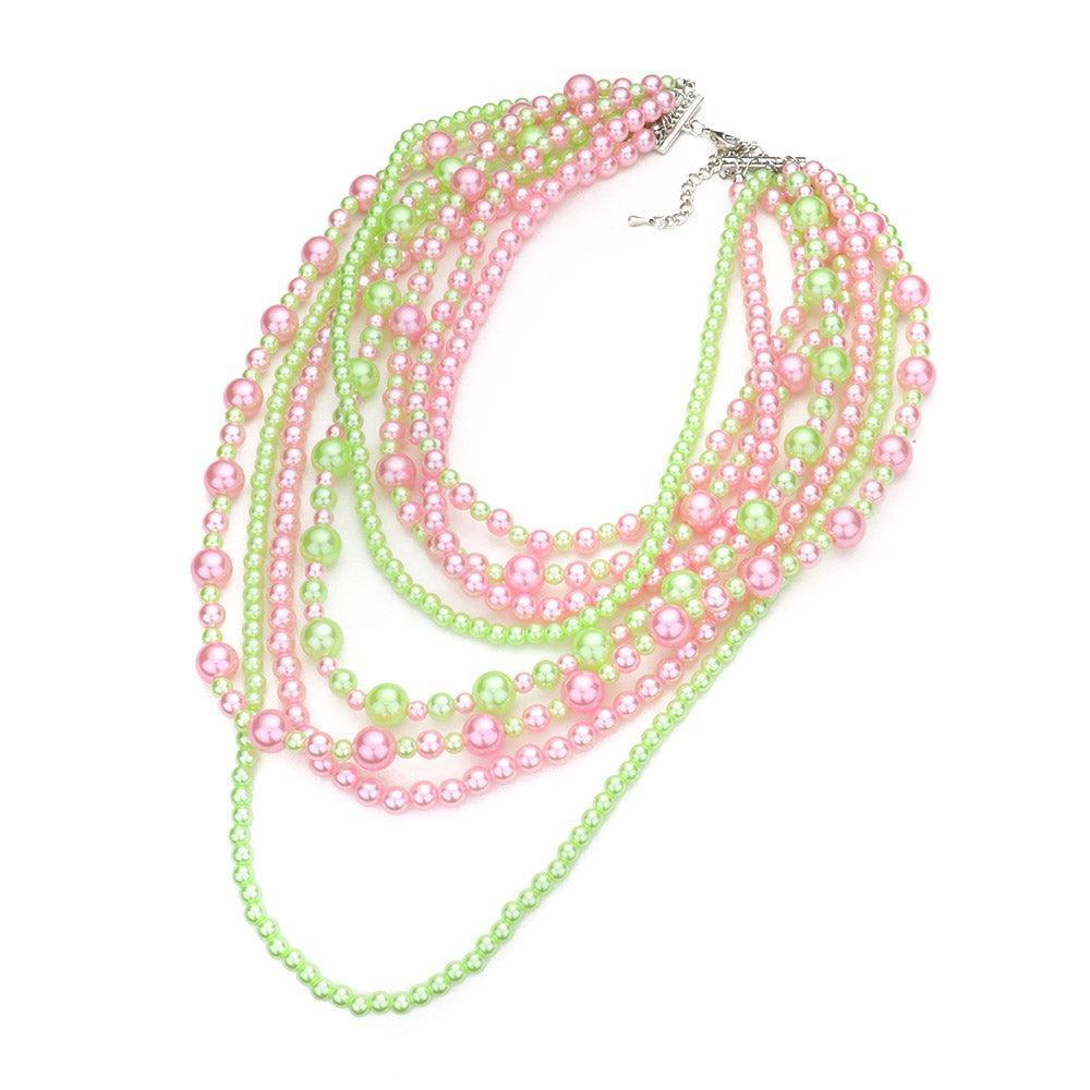Pink Pearl Multi Strand Bib Necklace - Jewelry Store by Erik Rayo