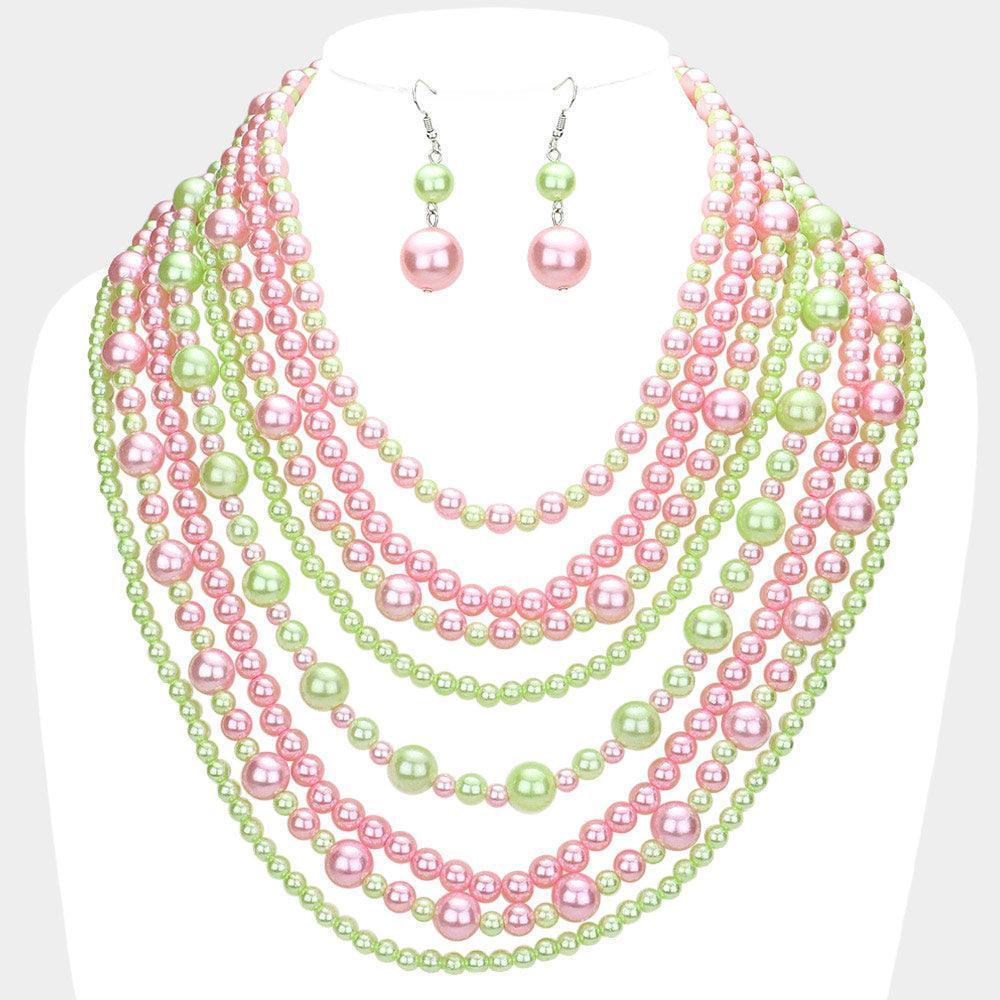 Pink Pearl Multi Strand Bib Necklace - Jewelry Store by Erik Rayo