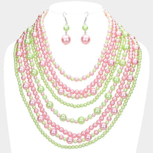 Load image into Gallery viewer, Pink Pearl Multi Strand Bib Necklace
