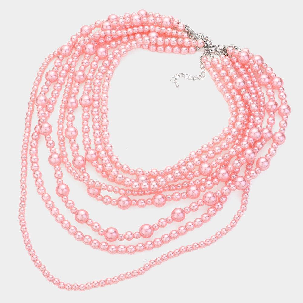 Pink Pearl Multi Strand Bib Necklace - Jewelry Store by Erik Rayo
