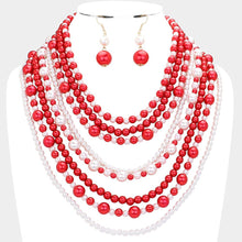 Load image into Gallery viewer, Red Pearl Multi Strand Bib Necklace
