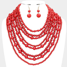 Load image into Gallery viewer, Red Pearl Multi Strand Bib Necklace
