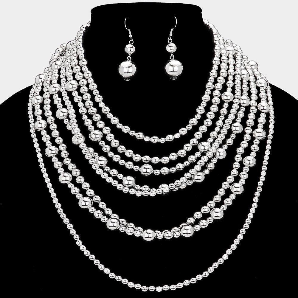 Silver Pearl Multi Strand Bib Necklace - Jewelry Store by Erik Rayo
