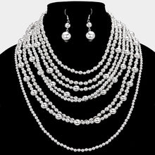 Load image into Gallery viewer, Silver Pearl Multi Strand Bib Necklace
