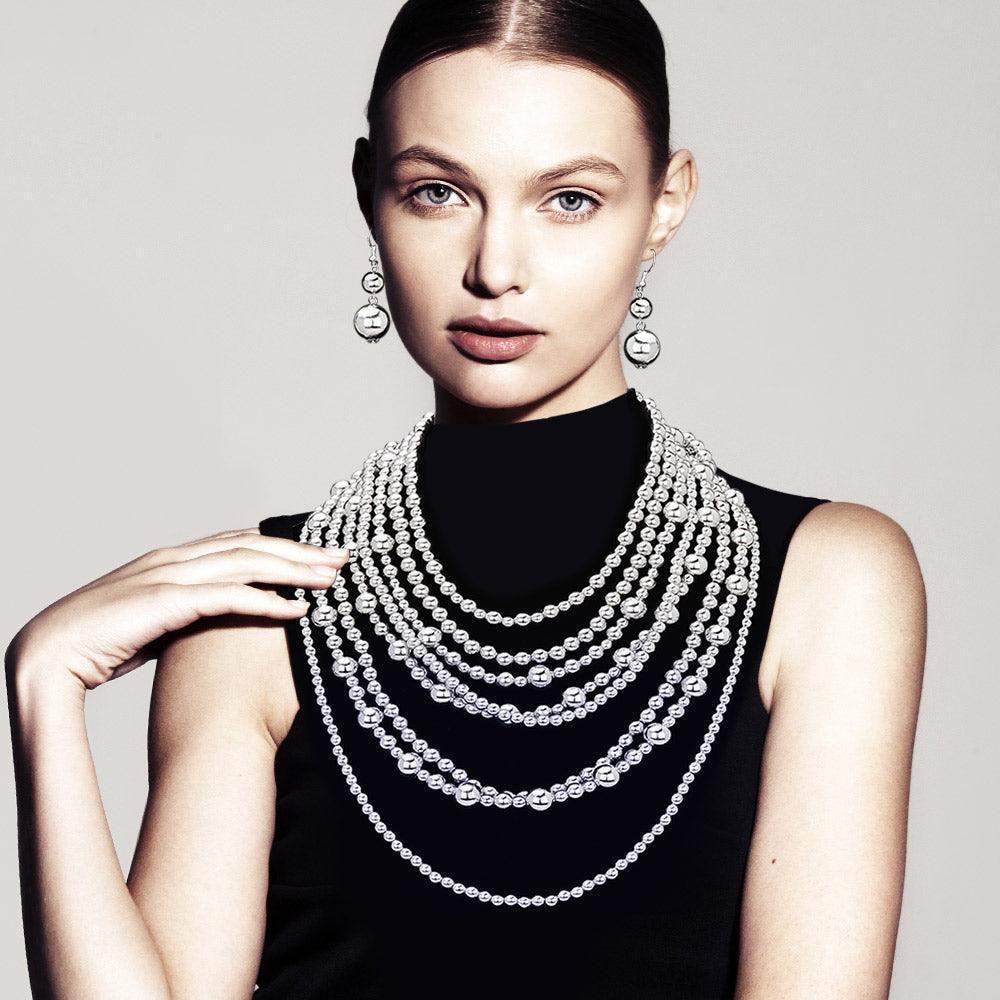 Silver Pearl Multi Strand Bib Necklace - Jewelry Store by Erik Rayo