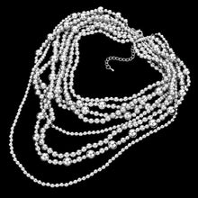Load image into Gallery viewer, Silver Pearl Multi Strand Bib Necklace

