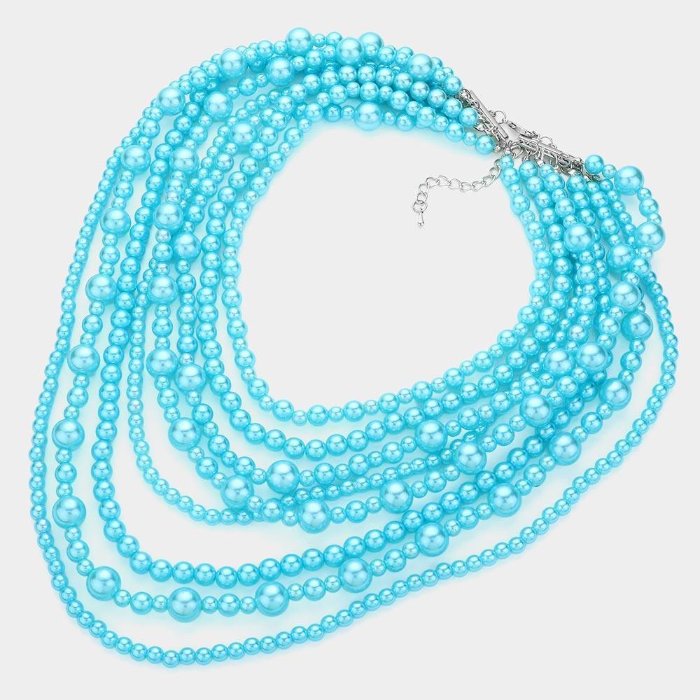 Turquoise Pearl Multi Strand Bib Necklace - Jewelry Store by Erik Rayo