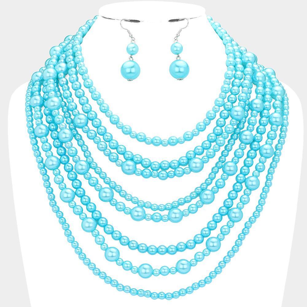 Turquoise Pearl Multi Strand Bib Necklace - Jewelry Store by Erik Rayo