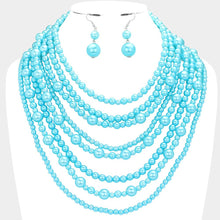 Load image into Gallery viewer, Turquoise Pearl Multi Strand Bib Necklace
