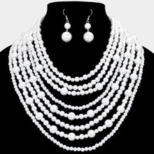Load image into Gallery viewer, White Pearl Multi Strand Bib Necklace
