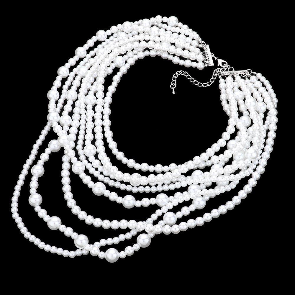 White Pearl Multi Strand Bib Necklace - Jewelry Store by Erik Rayo