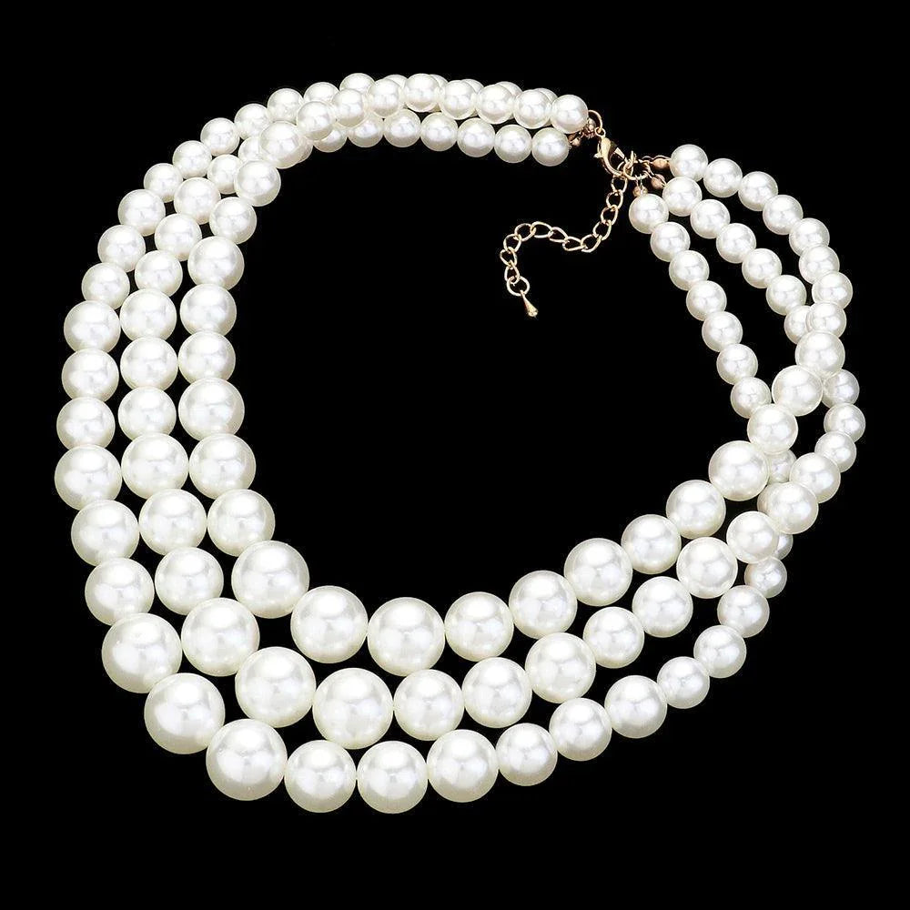 Cream 3Row Strand Pearl Necklace - Jewelry Store by Erik Rayo
