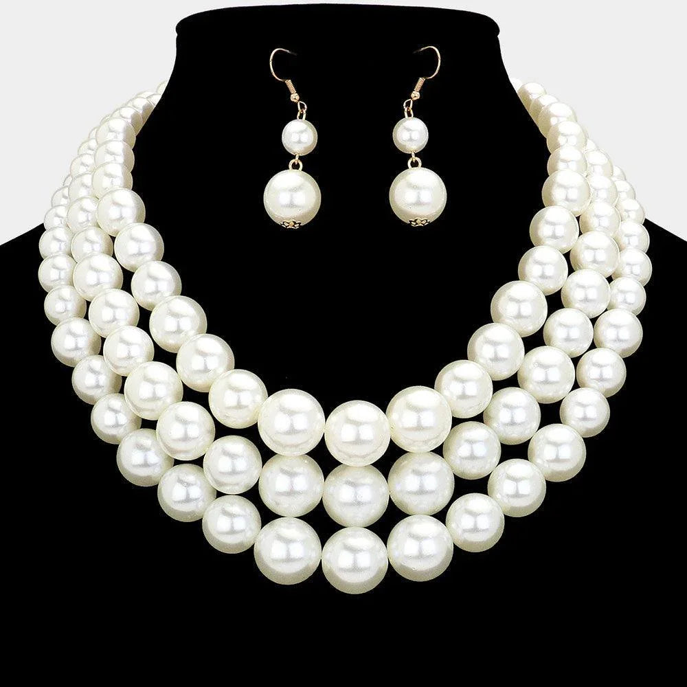 Cream 3Row Strand Pearl Necklace - Jewelry Store by Erik Rayo