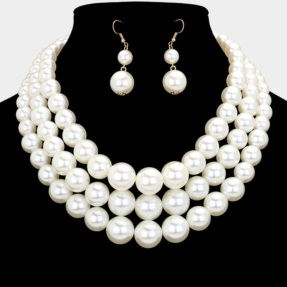 Cream 3Row Strand Pearl Necklace