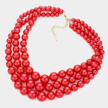 Load image into Gallery viewer, Red 3Row Strand Pearl Necklace
