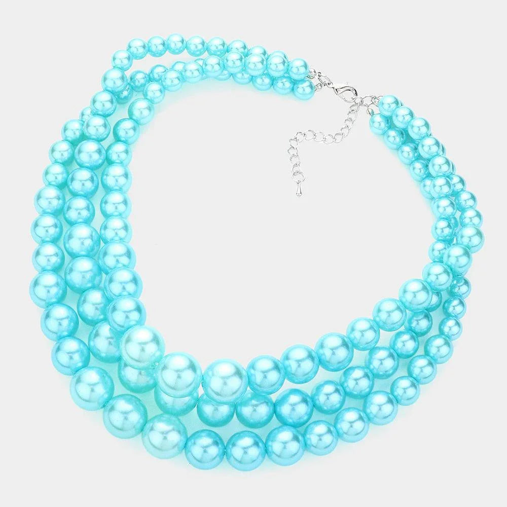 Turquoise 3Row Strand Pearl Necklace - Jewelry Store by Erik Rayo
