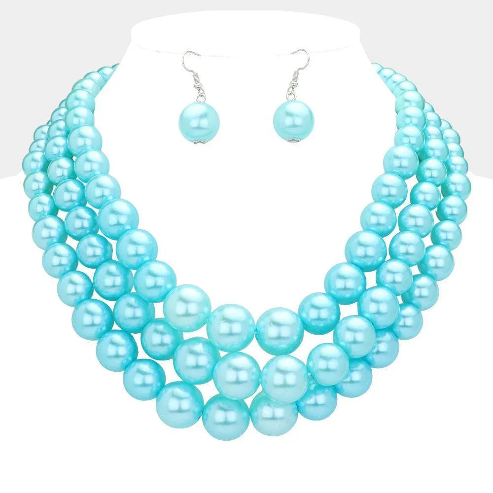 Turquoise 3Row Strand Pearl Necklace - Jewelry Store by Erik Rayo