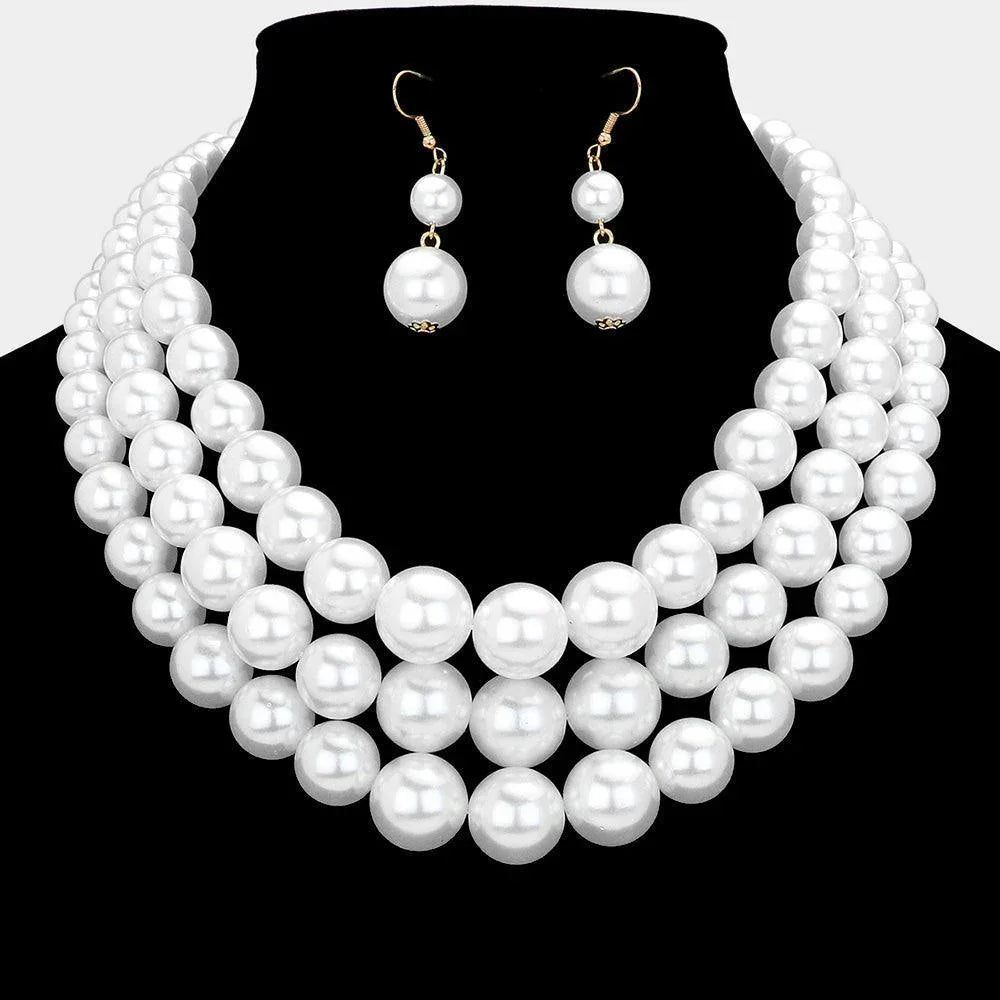 White 3Row Strand Pearl Necklace - Jewelry Store by Erik Rayo
