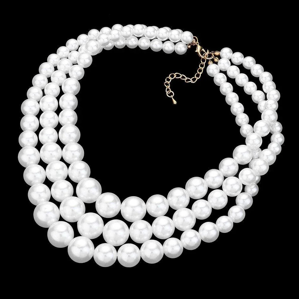 White 3Row Strand Pearl Necklace - Jewelry Store by Erik Rayo