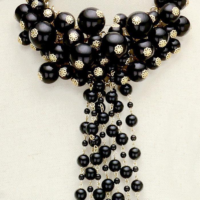 Gold Pearl Cluster Vine Fringe Bib Necklace - Jewelry Store by Erik Rayo
