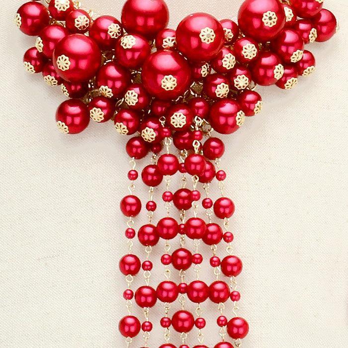 Red Pearl Cluster Vine Fringe Bib Necklace - Jewelry Store by Erik Rayo