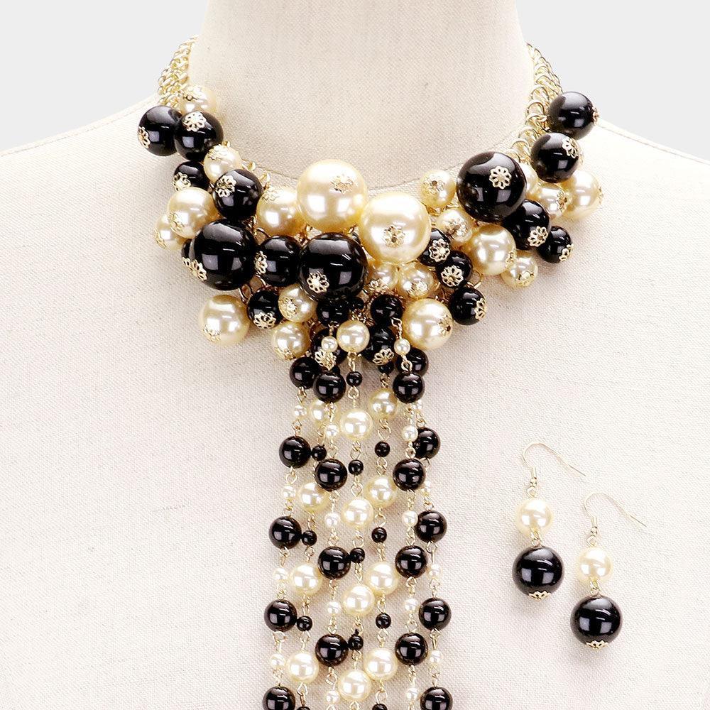 Cream Pearl Cluster Vine Fringe Bib Necklace - Jewelry Store by Erik Rayo
