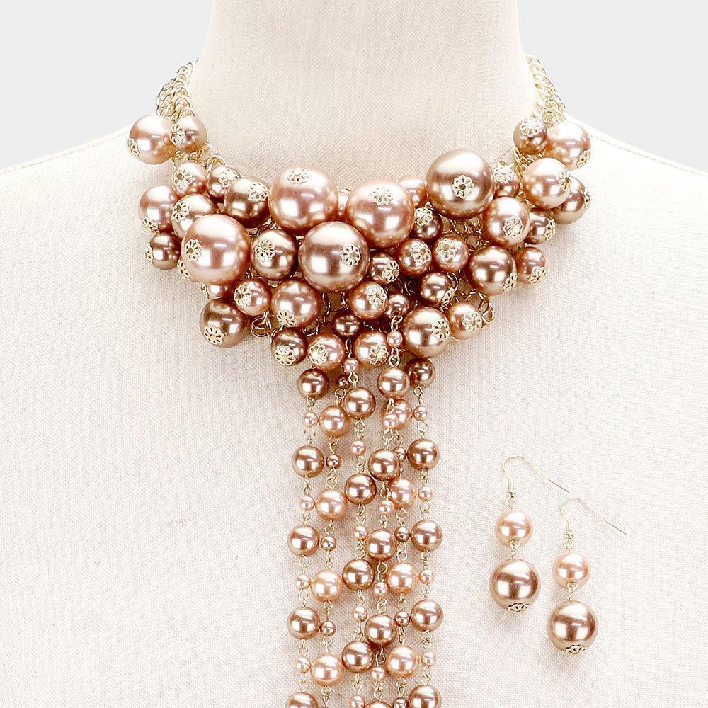 Brown Pearl Cluster Vine Fringe Bib Necklace - Jewelry Store by Erik Rayo