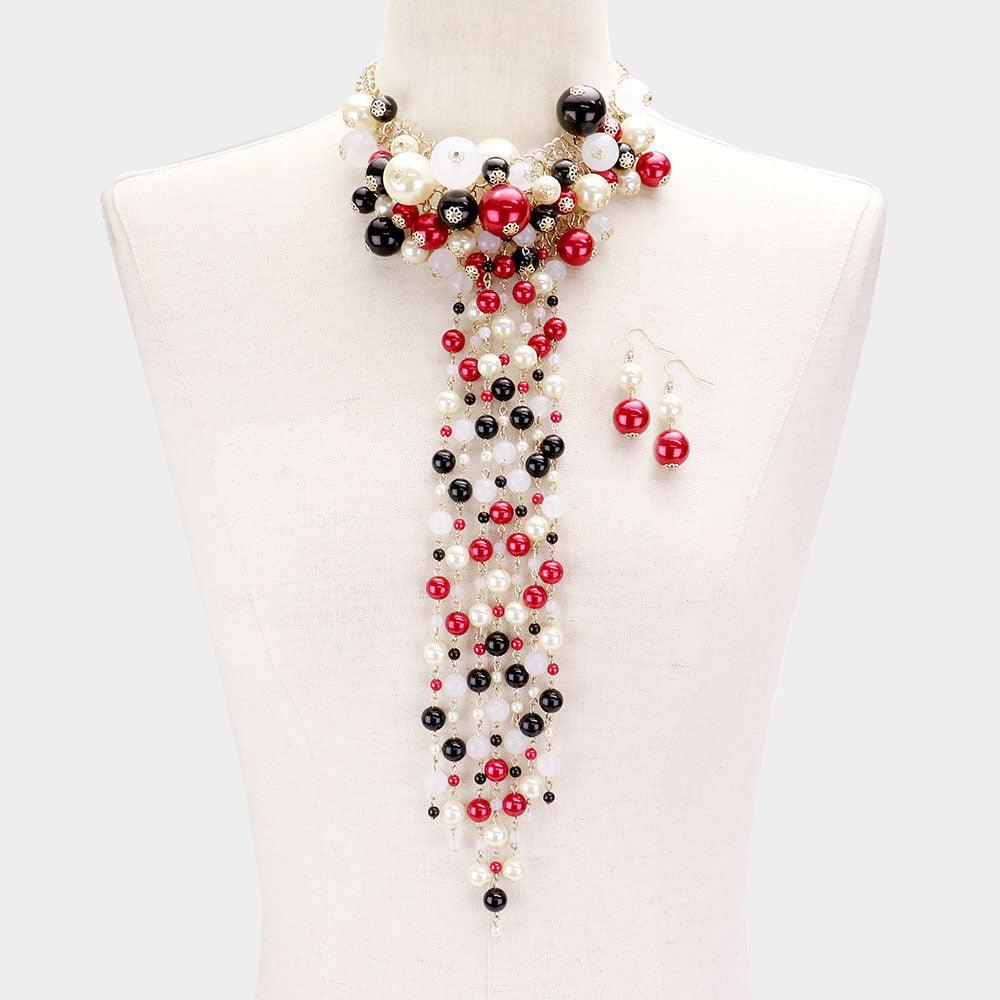 Pearl Cluster Vine Fringe Bib Necklace