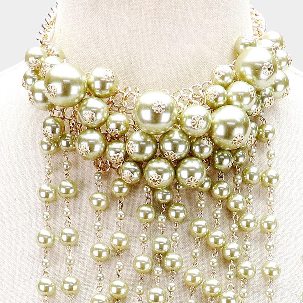 Green Pearl Cluster Vine Statement Necklace - Jewelry Store by Erik Rayo