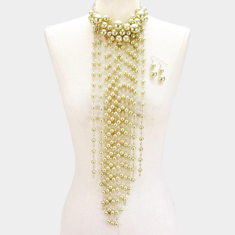 Green Pearl Cluster Vine Statement Necklace - Jewelry Store by Erik Rayo